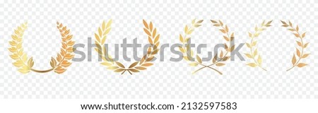 Set of Golden laurel or olive greek wreath vector illustration isolated on transparent background Royalty-Free Stock Photo #2132597583