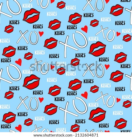 Vector seamless love symbol pattern, with stylish hearts and xoxo (hugs and kisses) phrase