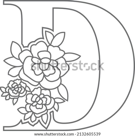 Floral alphabet letter coloring book for kids. Vector illustration of educational alphabet latter with flower art work coloring pages. 
Doodle style.