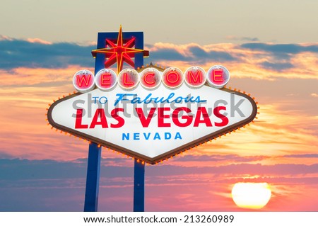 Welcome to Las Vegas neon sign at sunset