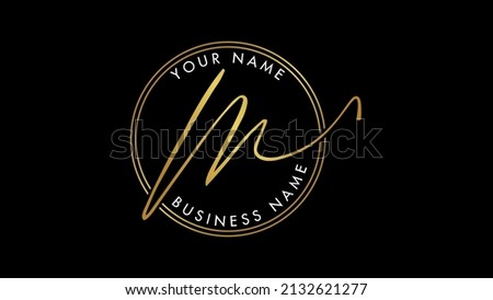 M handwritten golden logo for identity, Creative gold handwriting initial signature concept design, m initial typography monogram icon for any business or company. Royalty-Free Stock Photo #2132621277