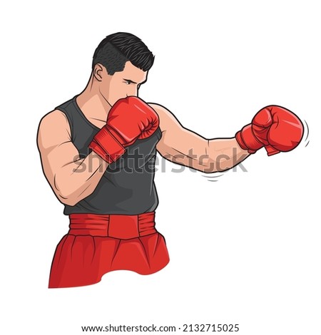 boxing, male boxer - vector illustration Royalty-Free Stock Photo #2132715025
