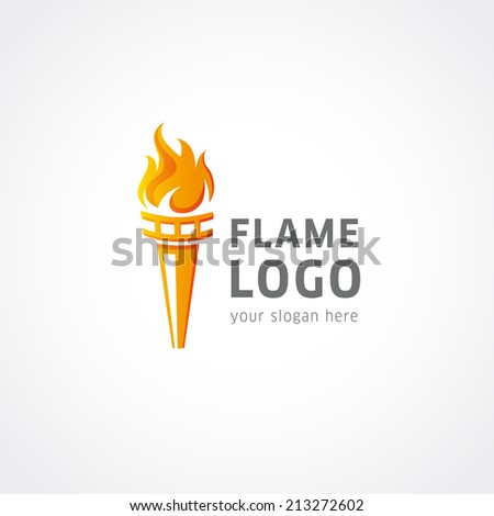 Olympic flaming torch logo. Sport fire sign. Competitions, union, club or confederacy icon. Abstract isolated graphic design template. Burning logo concept.