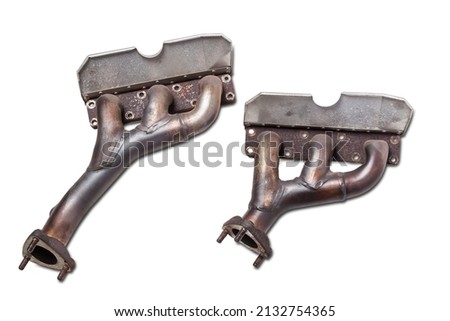 A automotive exhaust manifold isolated on white. Exhaust manifold car stock pictures, royalty-free photos, images.