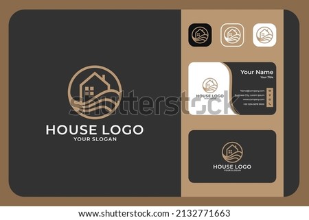 house line art logo design and business card