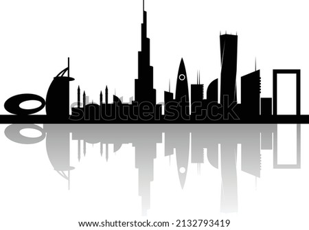 New Dubai skyline, UAE Urban cityscape, United Arab Emirates skyscraper buildings vector silhouette Royalty-Free Stock Photo #2132793419