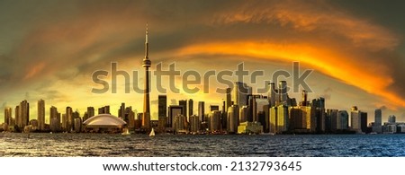 Panorama of Toronto skyline at sunset, Ontario, Canada Royalty-Free Stock Photo #2132793645