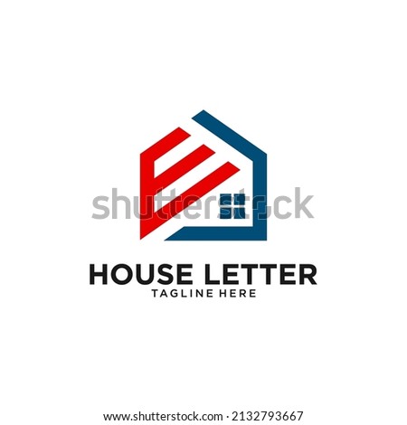 house with letter E modern logo design