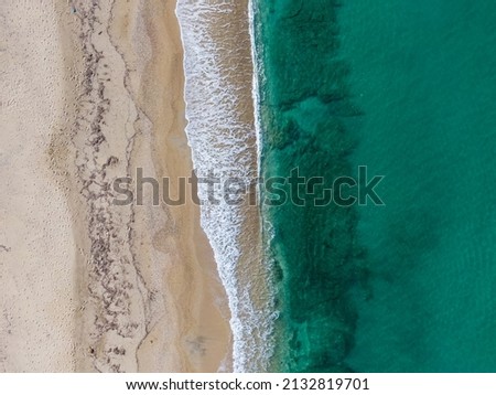 drove view of beautiful beach with turquoise sea water and sandy beach. Corfu island. Greece