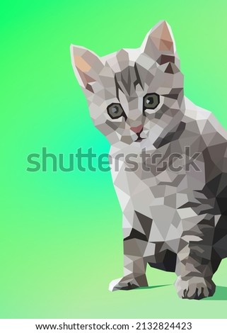 geometric gray cat drawing, gradient background.
