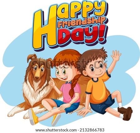 Happy Friendship Day logo with happy children illustration