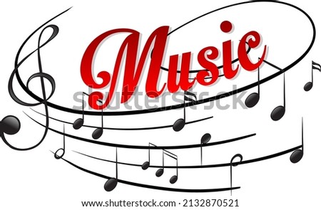 Font design for word music with music notes on white background illustration