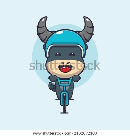 cute buffalo mascot cartoon character ride on bicycle