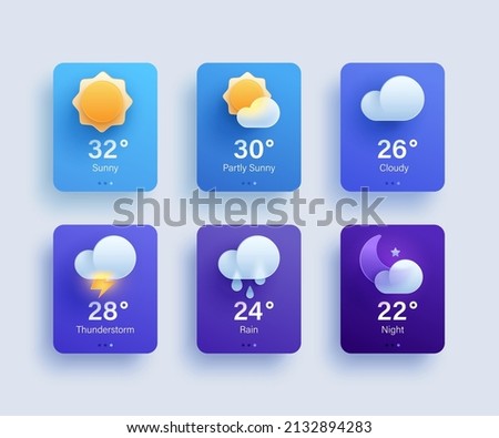 Website or mobile app ui icon set for weather forecast. 3d modern glass morphism design. Royalty-Free Stock Photo #2132894283