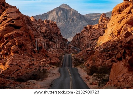 A landscape of a road through the Valley of Fire National Park, Nevada, California