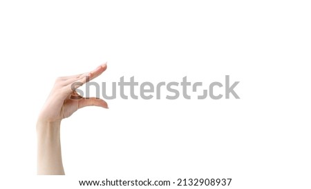 Blah gesture. Advertising background. Chatting communication. Language course. Surprised impressed female hand looking at empty space with open mouth isolated on white. Royalty-Free Stock Photo #2132908937