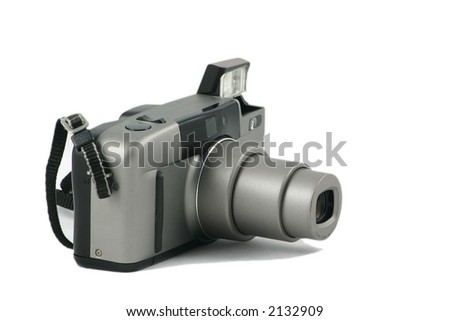 35mm film compact film camera over a white background