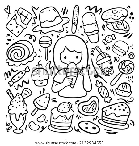 Hand Drawn Various Sweet and Candies Doodle Vector Illustration