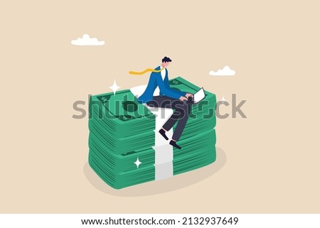 High paying jobs or high salary career, excellent income and wages, make money online with computer and internet concept, happy businessman working with computer laptop on stack of money bundle. Royalty-Free Stock Photo #2132937649