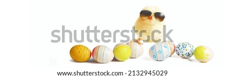An Easter decoration with cool chicken. Easter holiday concept.