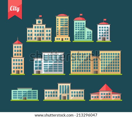 Set of vector flat design buildings icons