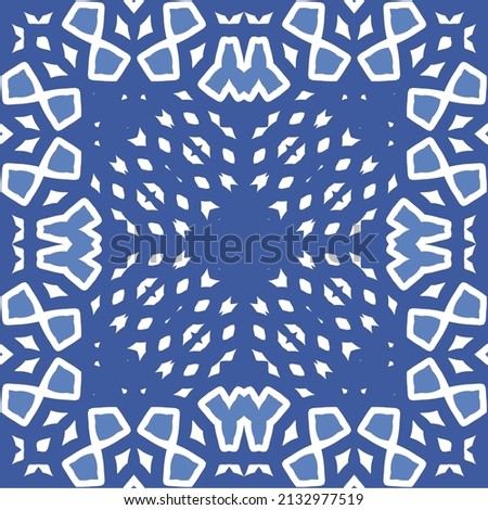 Antique portuguese azulejo ceramic. Original design. Vector seamless pattern theme. Blue floral and abstract decor for scrapbooking, smartphone cases, T-shirts, bags or linens.