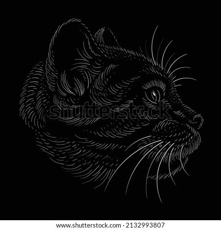 The Vector logo cat for tattoo or T-shirt design or outwear.  Cute print style cat background. This hand drawing would be nice to make on the black fabric or canvas.