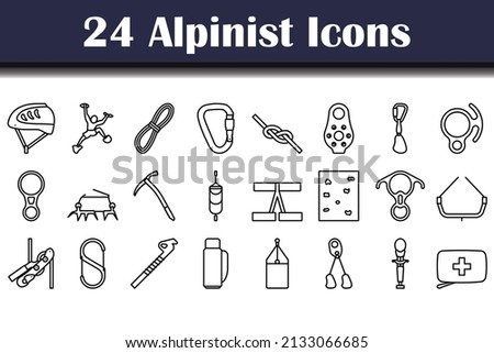 Alpinist Icon Set. Bold outline design with editable stroke width. Vector Illustration.