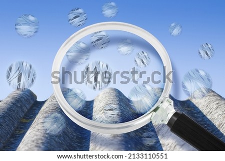 Analysis of the compounds of a dangerous asbestos roof - concept with airborne fibers seen under the microscope and magnifying glass
 Royalty-Free Stock Photo #2133110551