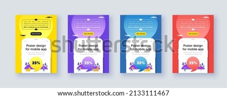 Poster frame with phone interface. 25 percent off sale tag. Discount offer price sign. Special offer symbol. Cellphone offer with quote bubble. Discount message. Vector