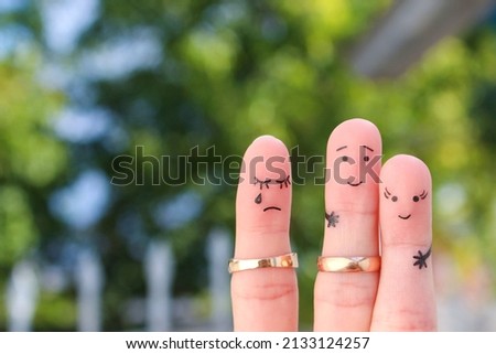 Fingers art of people. The husband kisses another woman, the wife is jealous. Royalty-Free Stock Photo #2133124257