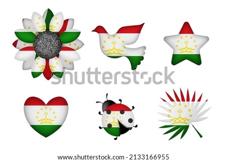 Peace symbols in colors of national flag. Concept clip art on white background. Tajikistan