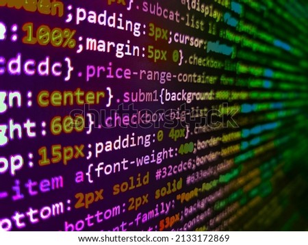 Python programming developer code. Web abstract programming and created virus on laptop screen. Web development code: CSSSASS styles preprocessor script lines. WWW software development