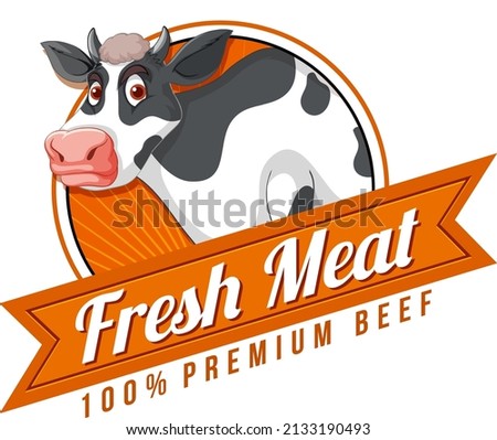 A cow with a Fresh meat label illustration