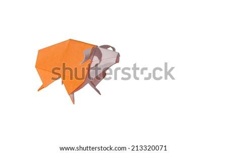Orange Origami Sheep isolated on white
