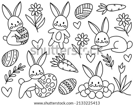 Easter cute Doodle Line Art Collection