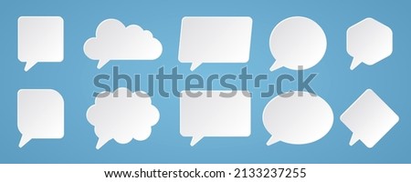 set communication bubble speech paper style chat icon collection in blue background