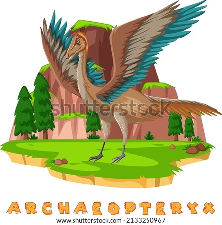 Dinosaur wordcard for archaeopteryx illustration