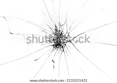 The texture of cracked brittle glass, the effect of destruction on a white background
