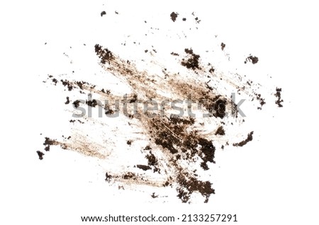 Mud spots of soil, isolated on white background, top view. Earth stain dirt isolated on white background, top view. Spot of fertile soil layer isolated on white background, top view. Royalty-Free Stock Photo #2133257291