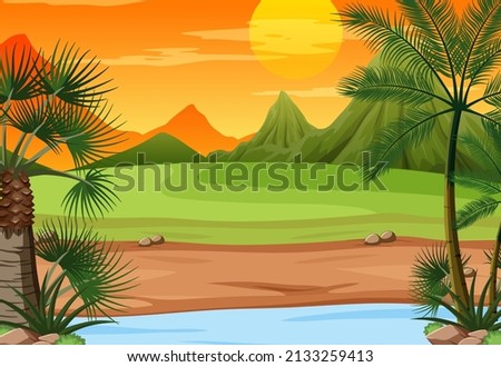 Scene with sunset in the sky illustration