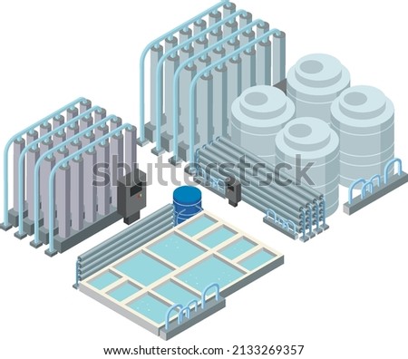 Isometric industrial area of desalination plant illustration