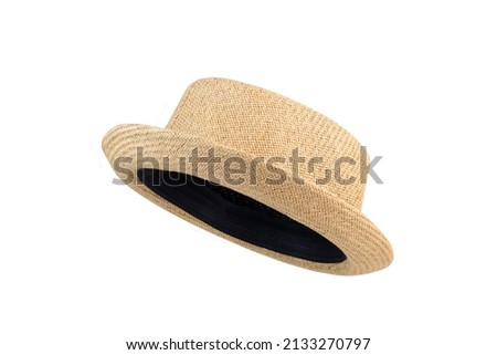 Boater straw hat flying isolated on white background Royalty-Free Stock Photo #2133270797