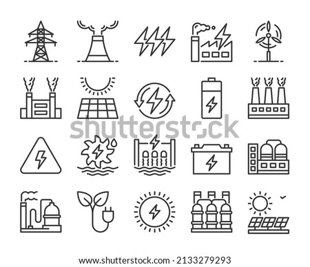 Power plant icons. Power station line icon set. Editable Stroke. Royalty-Free Stock Photo #2133279293