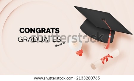 Graduation hat background for education poster or background concept with pastel color scheme vector illustration