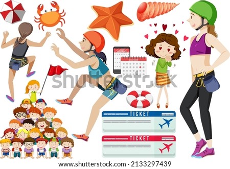 Set of cartoon character and object for travel illustration