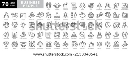 Vector set of linear icons related to business process, team work and human resource management. Mono line pictograms and infographics design elements Royalty-Free Stock Photo #2133348541