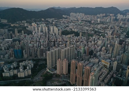 Hong Kong Kowloon sunset drone