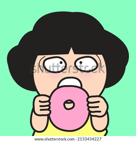 Girl Enjoys Eating Donut Concept Card Character illustration