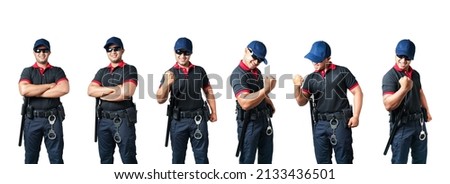 Set of a cutout of a male security guard on a white background. Royalty-Free Stock Photo #2133436501